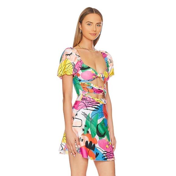 Agua Bendita Amber mini Dress x Revolve Bold print spandex swim Sz L NWT $248 - Picture 2 of 12